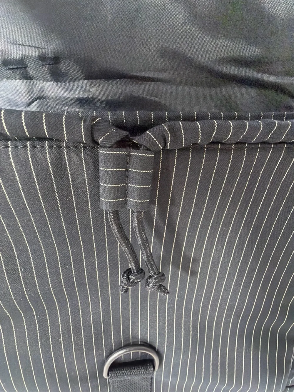 Jean Paul Gaultier Parfums PINSTRIPE BACKPACK Black NYLON INTERIOR Logo Bag NWOT